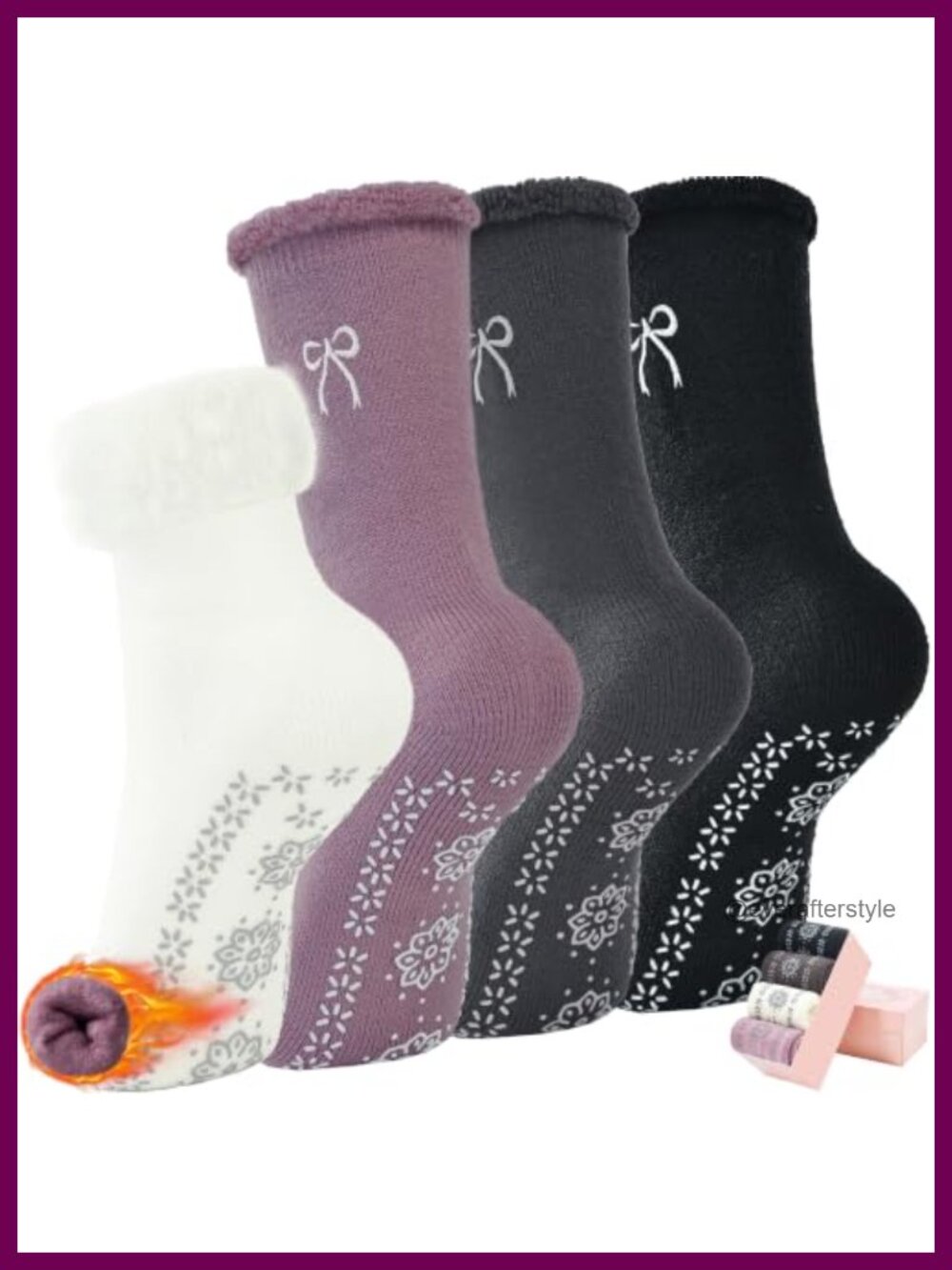 Womens Thermal Slipper Socks Grippy Non-Slip Fleece Lined Warm Cozy